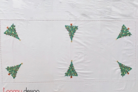 Khăn trải bàn chữ nhật Noel (200x150cm) gồm 8 khăn ăn - thêu thông kim